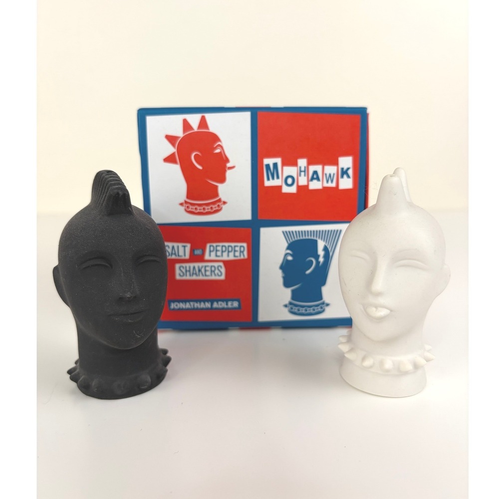 Jonathan Adler Mohawk Salt & Pepper Shakers Black White Original Box Retired